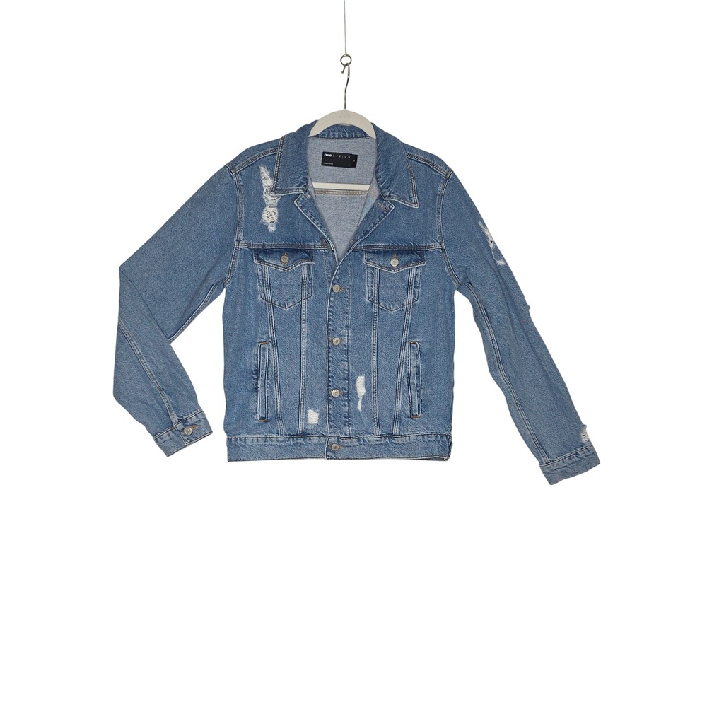 ASOS DESIGN Mens Distressed Denim Trucker Jacket Blue Medium Unisex
Wash Sz S